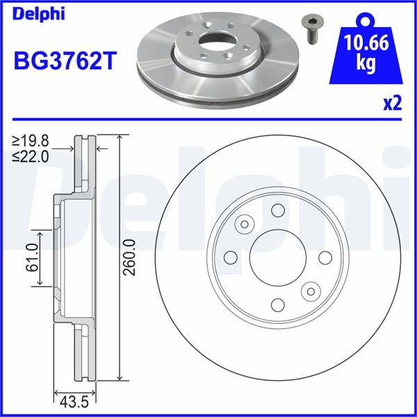 DELPHI BG3762T Fren Diski On (4d 260mm) Micra Clio Iii Megane Ii 03-